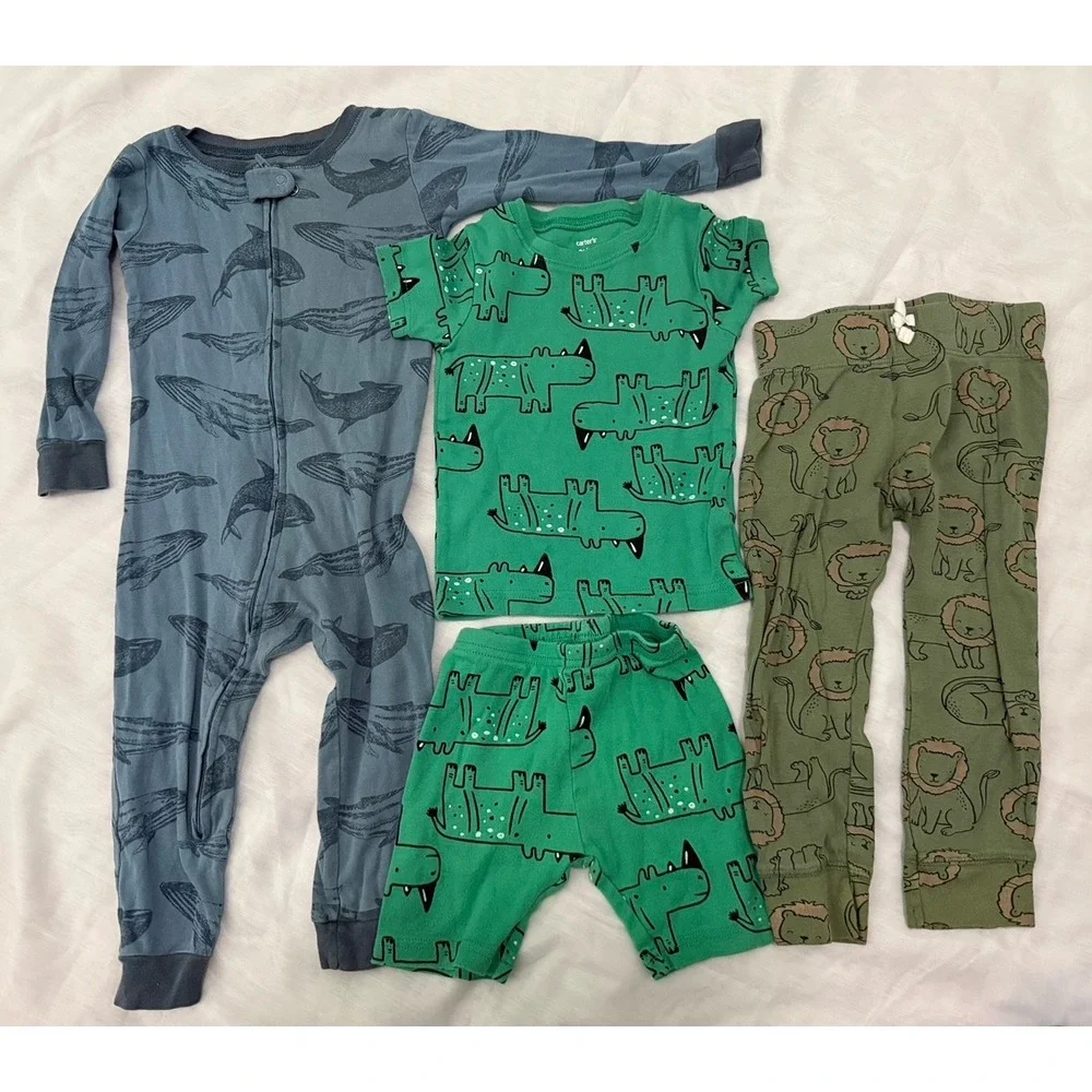Lot of 4 Piece‎ Carter's Baby Boy Clothes 24 Mo 2T Whales Rhino Lion
